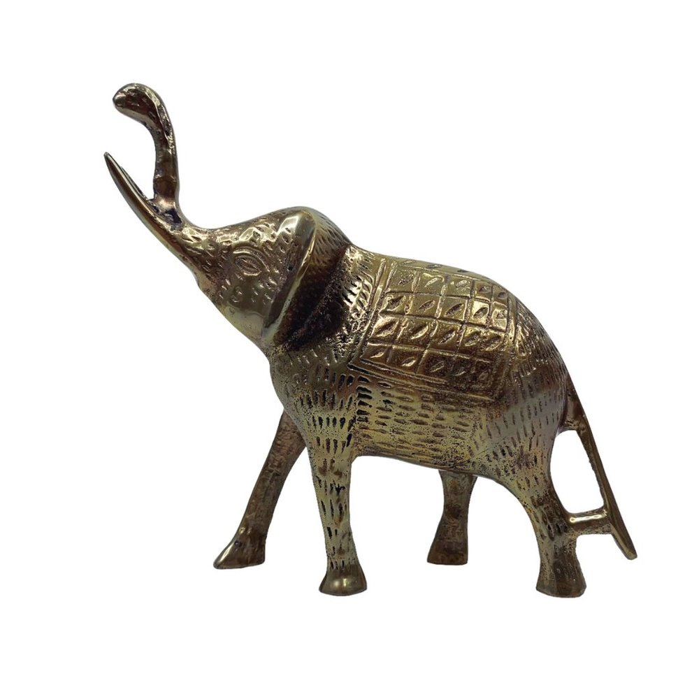 Solid Brass Elephant Sculpture 5" Figurine Trunk Up Good Luck Nice Detail